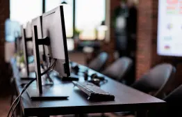 no people call center helpdesk with multiple monitors office customer service client support telecommunication nobody working telemarketing assistance with helpline contact 1 1